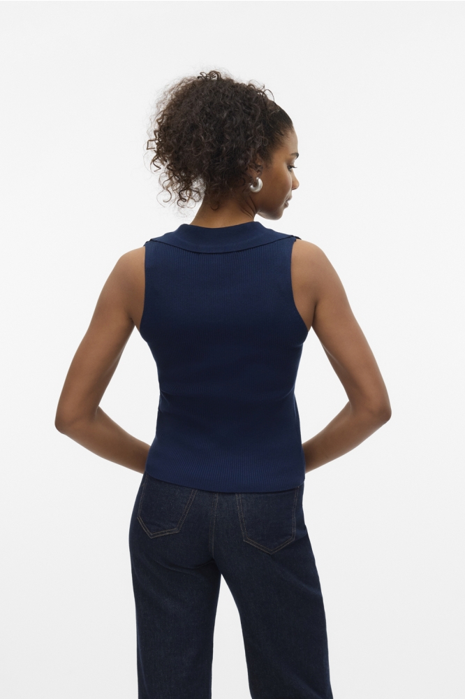 VMWILLOW SL V-NECK POLO TOP 10330770 NAVY BLAZER